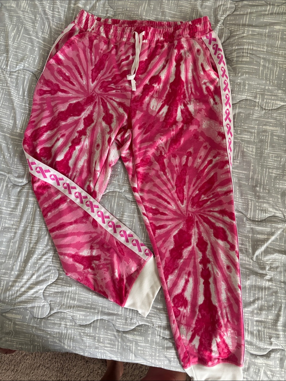 LuLaRoe Pink Tie-Dye Jogger Pants with Ribbon Trim